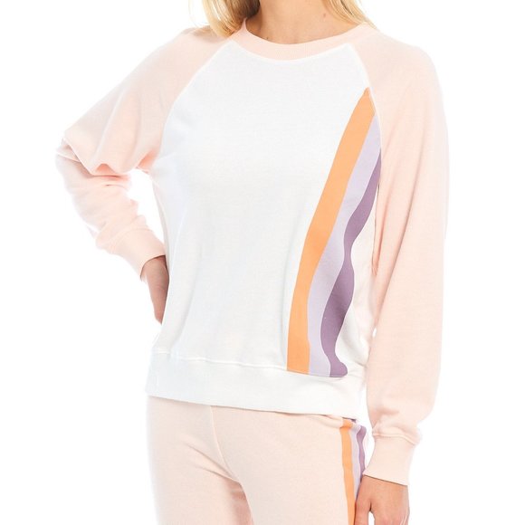 *WILDFOX | Knit Grapefruit Stripe Long Sleeve Coordinating Pullover Size L - Picture 1 of 11